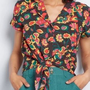 ModCloth Floral Linen Button Shirt